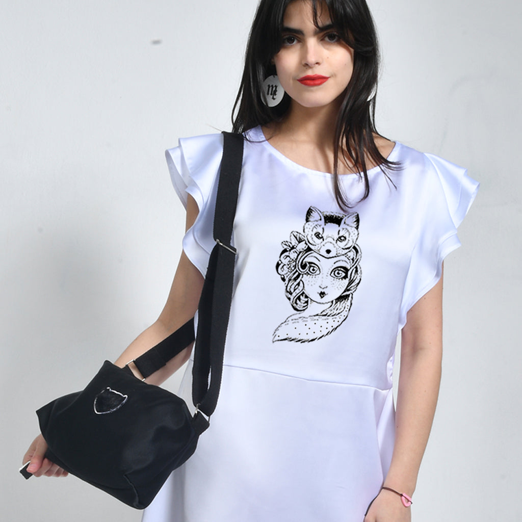 Vestido Blanco con Ilustración y Volantes