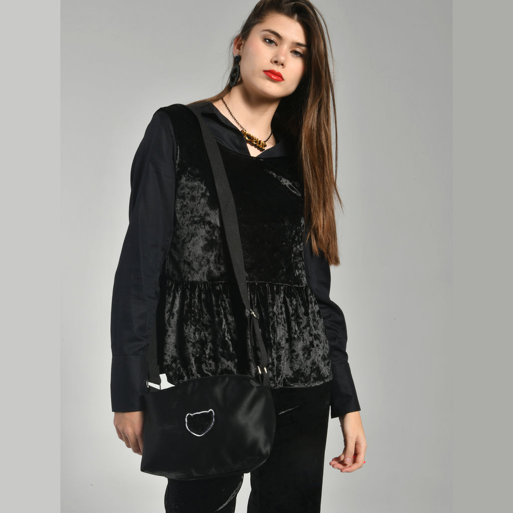 Bolso Satén Negro Logo Teddy