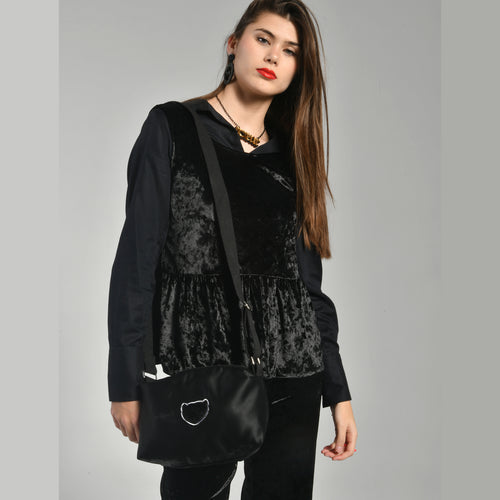 Bolso Satén Negro Logo Teddy