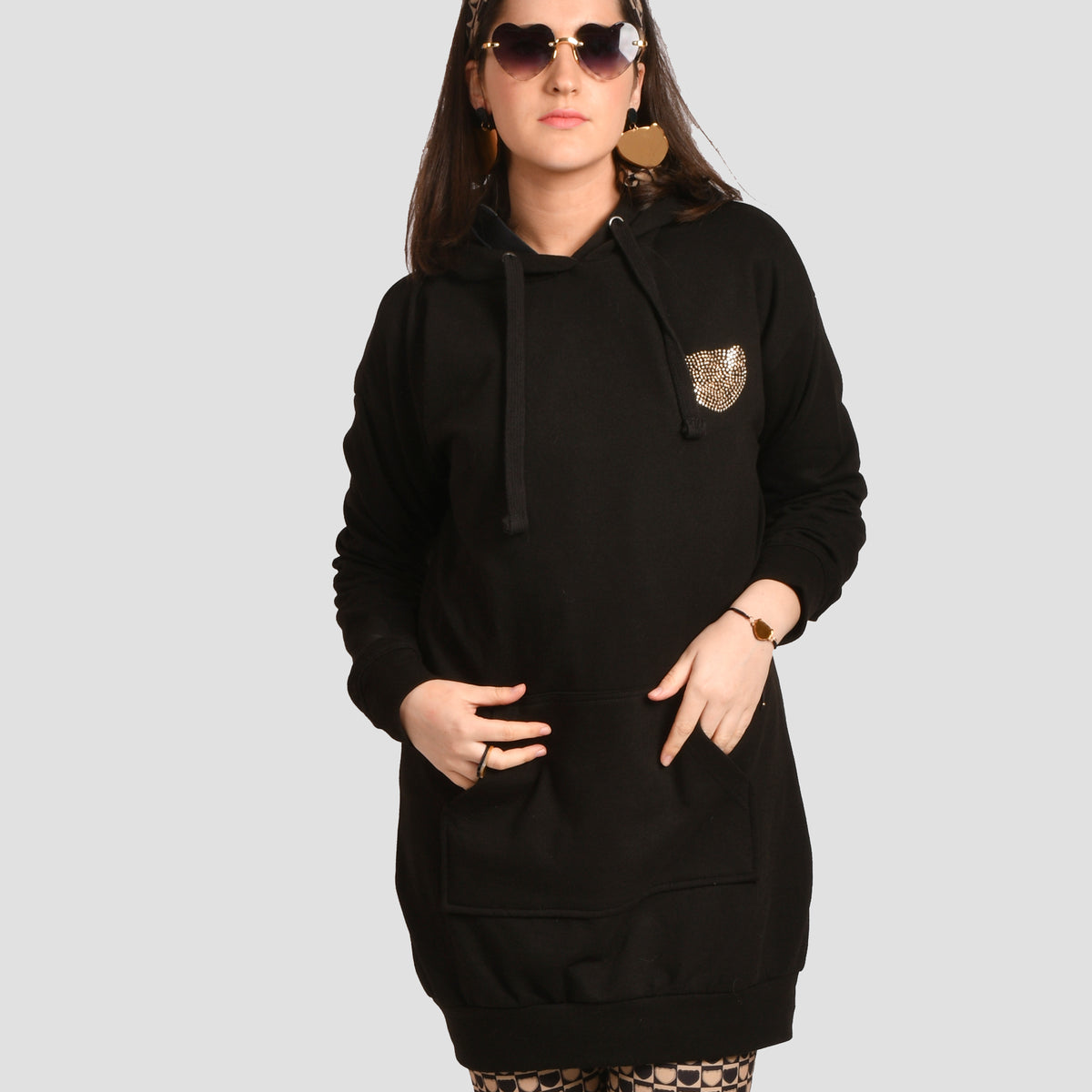 Vestido Sudadera Negro Logo Strass