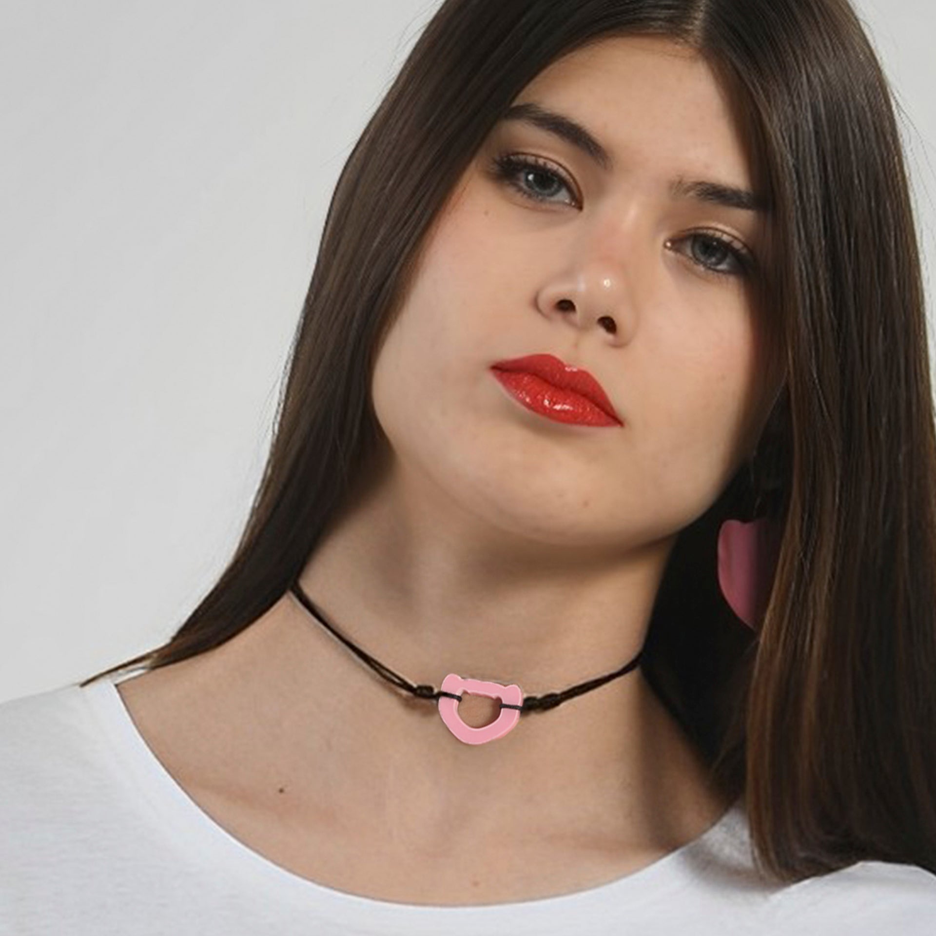 Collar Choker Face Rosa Claro