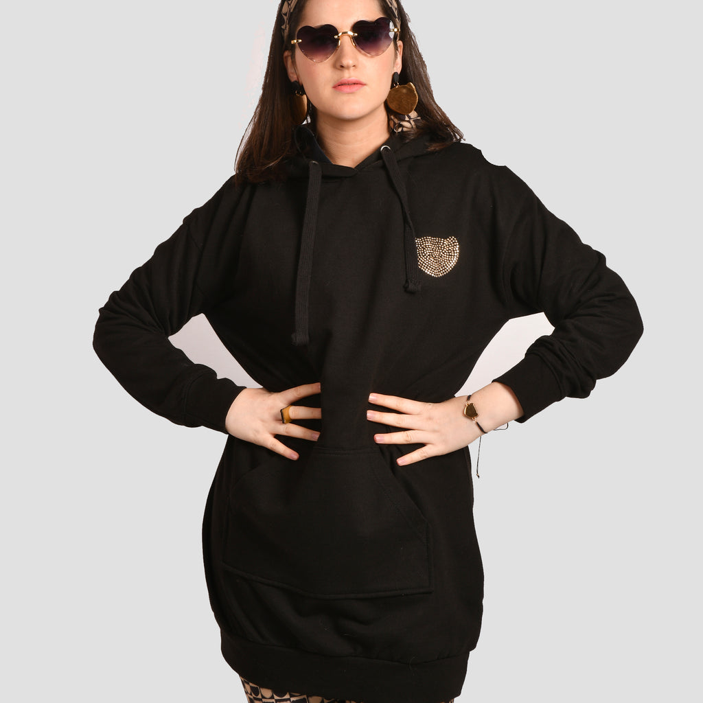 Vestido Sudadera Negro Logo Strass