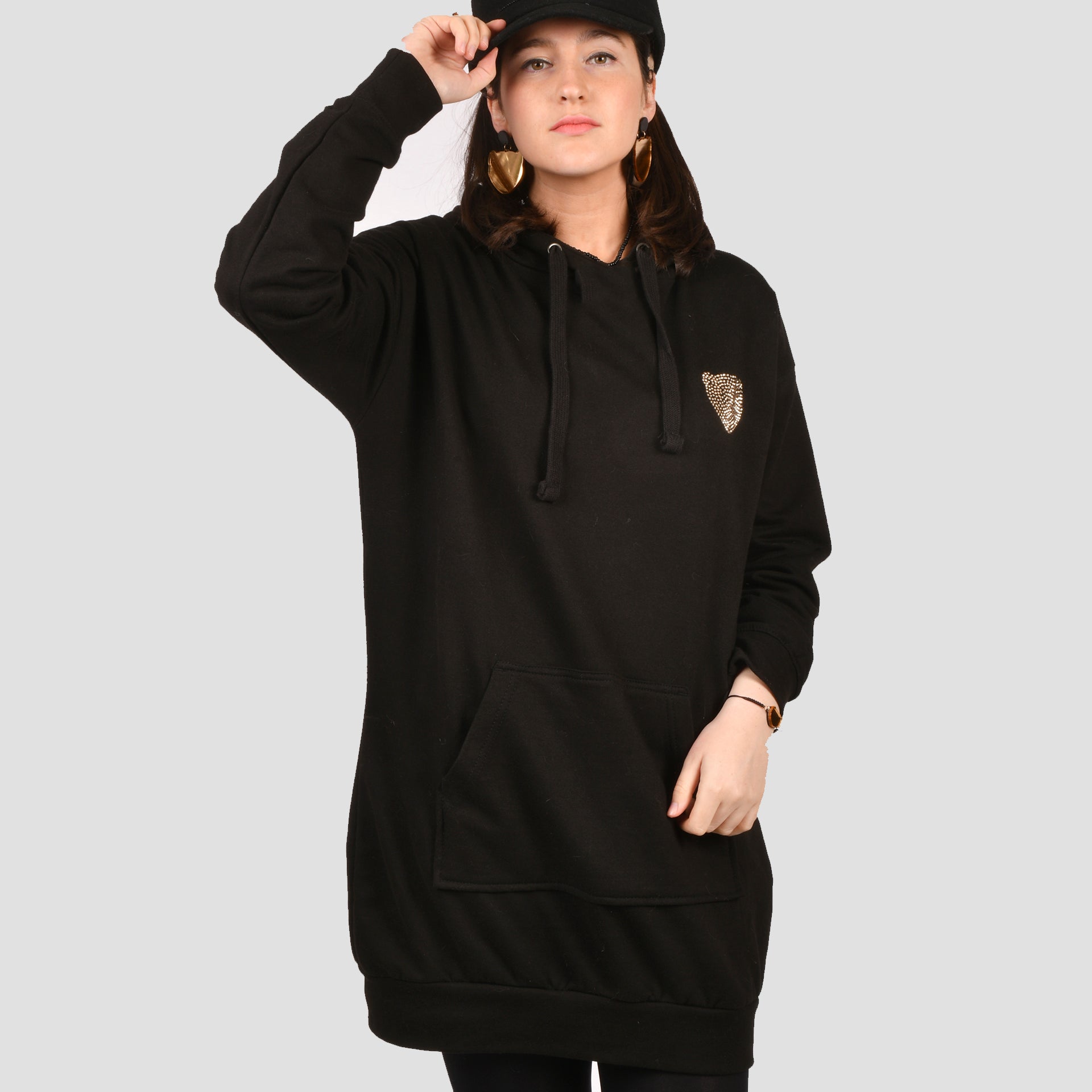 Vestido Sudadera Negro Logo Strass