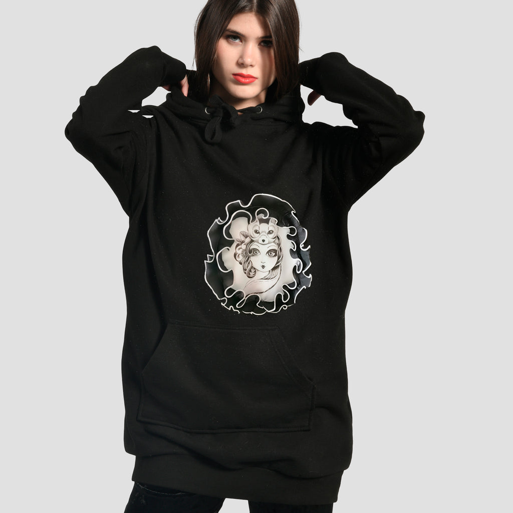 Vestido Sudadera Negro Logo Encaje
