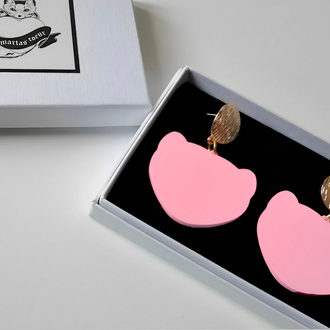 Pendientes Largos Face Rosa Claro