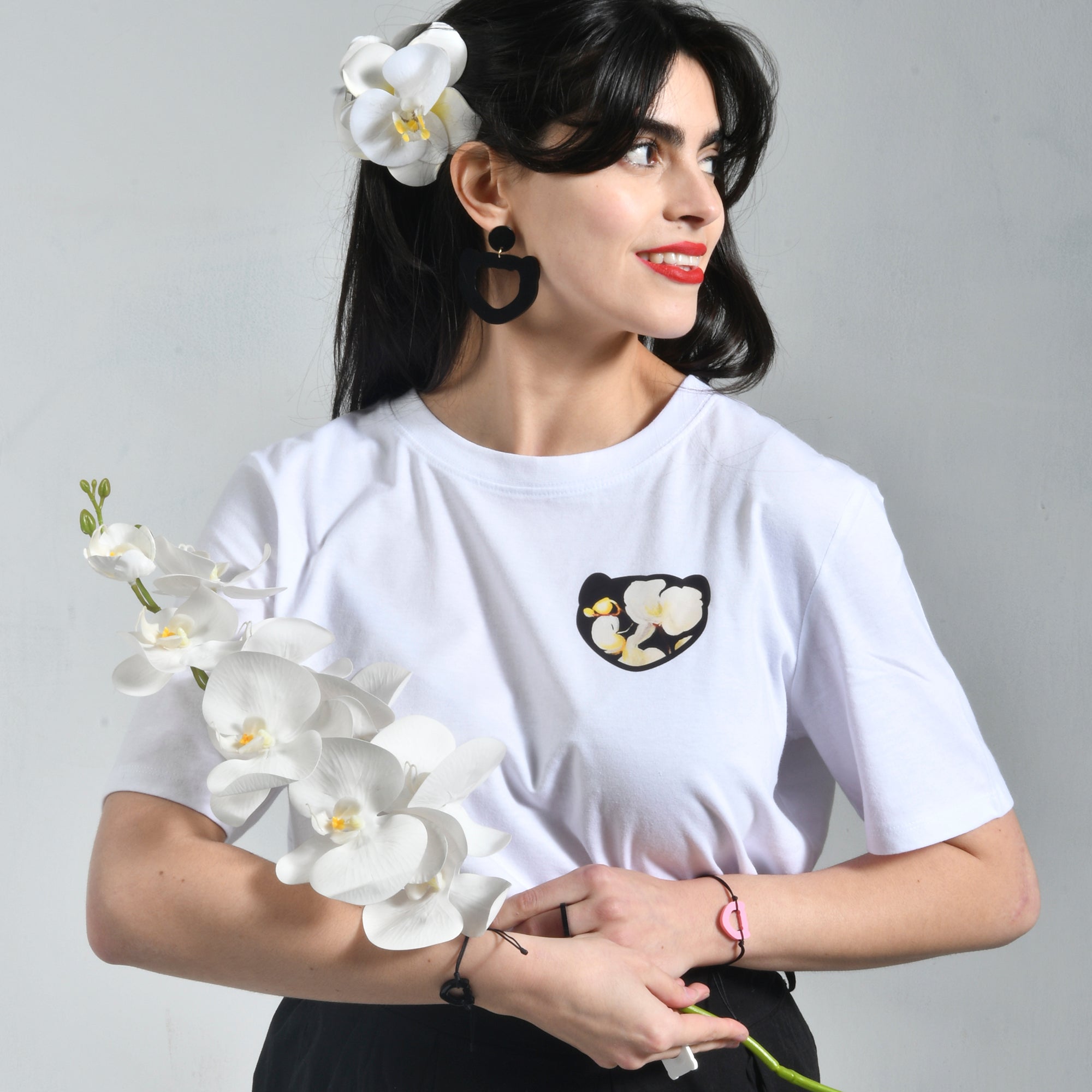 Camiseta Blanca Marta Cibelina Orquídea